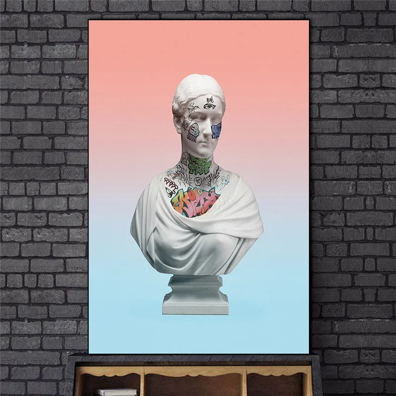 Vaporwave Skulptūra Drobė Menas, Plakatų Grafiti Menas David Drobės Paveikslai ant Sienos, Abstrakčiai Gatvės Meno Nuotrauką Namų Dekoro