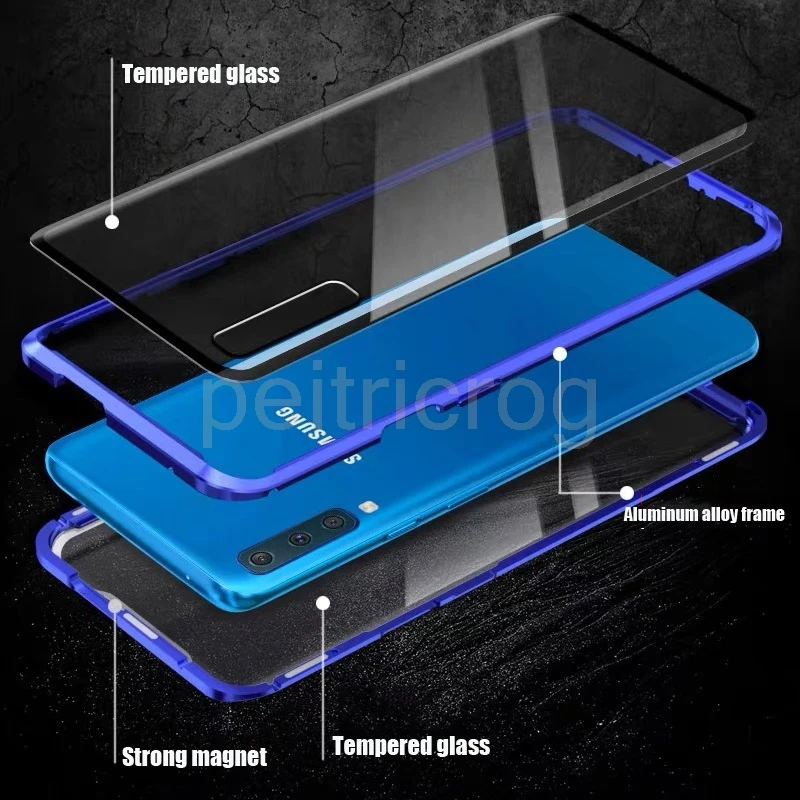 Magnetinės Metalo Case For Samsung Galaxy Note 10 Pro 8 9 S10 S9 S8 S20 Plius Uitra A50 A51 A70 A71 Dviguba Šoninio Stiklo Danga