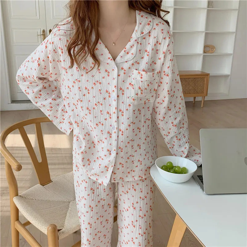 Patogus medvilnės namų kostiumas mielas moterų pižama nustatyti, pavasarį, rudenį spausdinti vyšnių ištaigingas dėvėti sleepwear marškinius, kelnes 2vnt Y148
