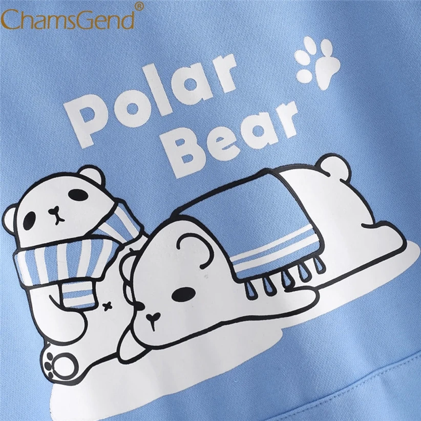 Chamsgend Hoodies Polar Bear Animacinių filmų Palaidinukė Moterų Mergina Kačių Ausų Megztiniai su Priekinės Kišenės Žiemos Puloveris 71206