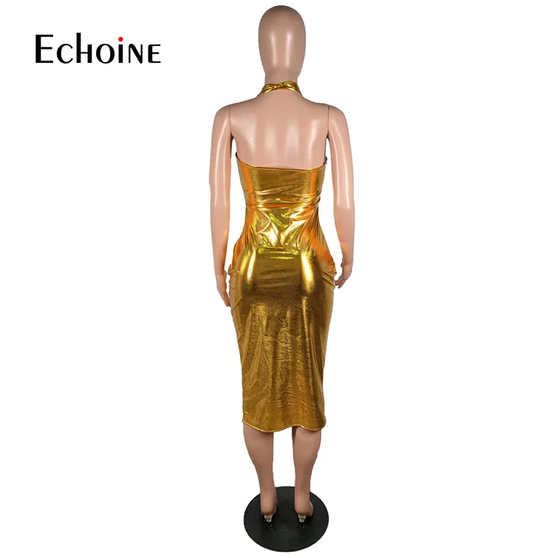 Echoine Moterims, Elegantiškas, Seksualus Klubo Šalis Suknelė Priekyje Tuščiaviduriai Iš Rankovių Apvalkalas Suknelė Metallic Apynasrio Backless Bodycon Suknelės