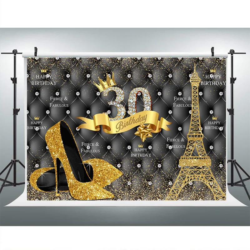 Laimingas, 30-ąjį Gimtadienį Fone Deimantų, Aukso Flash Eifelio Bokštas Aukšti Kulniukai Ms Trisdešimt Gimtadienio Reklama Fotografijos Fone