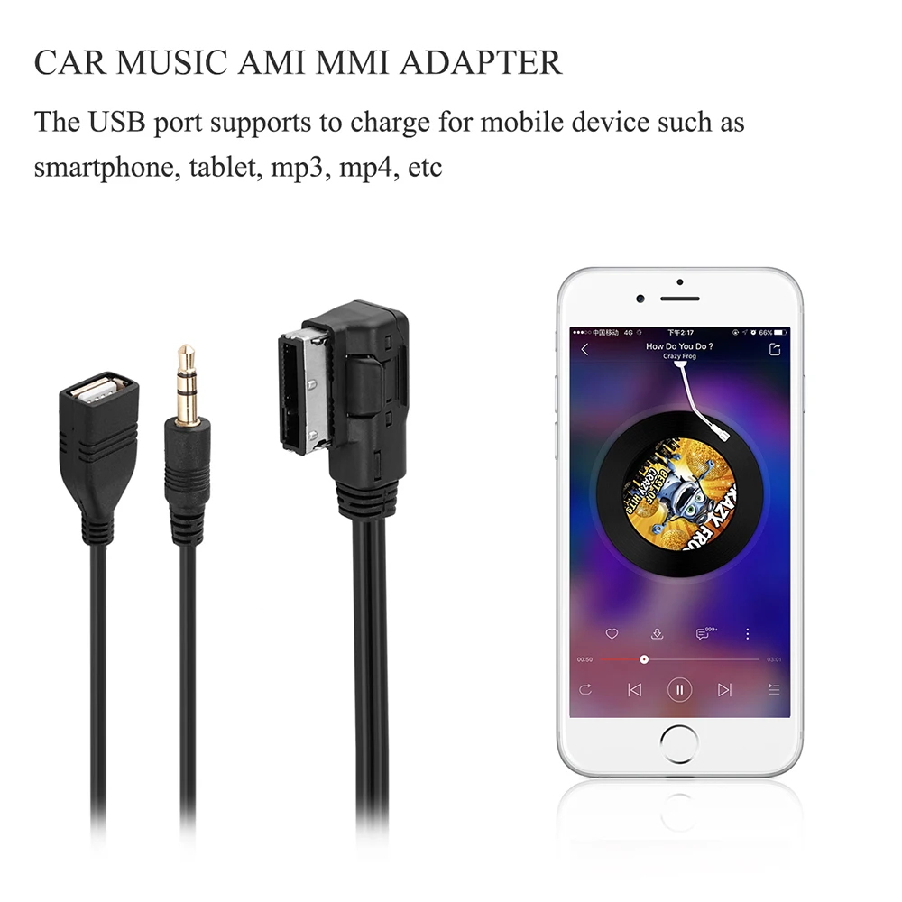 Onever Automobilių Muzika AMI MMI Sąsaja USB 3,5 mm Male Aux-In Kabelis, Adapteris, skirtas Audi Q5 Q7 A3 A4L A5 A1 1.5 m / 5ft