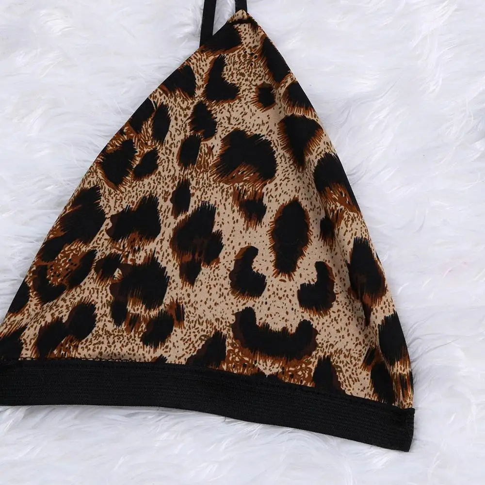 Seksualus apatinis Trikotažas Leopardas Spausdinti G-string Keliaraištis Diržas Sleepwear Siuvinėjimo Sleepwear 3-dalių Rinkinys Leopardas Spausdinti Satino Apatiniai