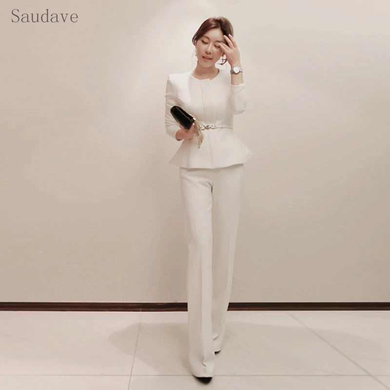 Naujas Atvyksta Moterų Kostiumas Pavasario Mados Dviejų Dalių Rinkinys Ilgomis Rankovėmis Palaidinė Ir Kelnės Elegantiškas Korėjos Office Lady Kelnės Kostiumas
