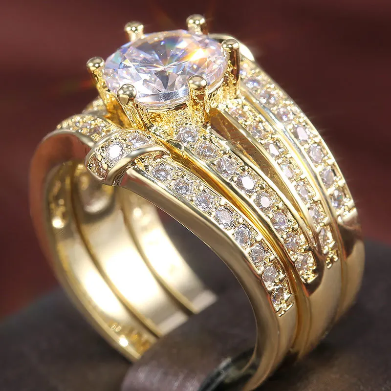 2020 Mados 3 1 juostos žiedas Moterims Perdėti Aukso Turas Cirkonis nuotakos sužadėtuvių, vestuvių Žiedai nustatyti, papuošalai, dovanos
