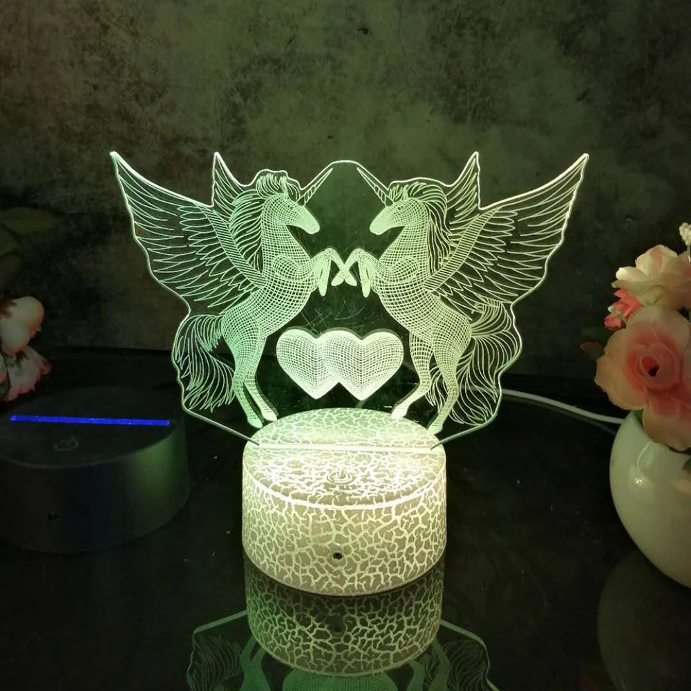 Led 3D Naktį Šviesos Unicorn9 Modelis naktinė lempa Vaiko Miegamasis Dekoro Stalo Lempos 16 Spalvos su nuotolinio