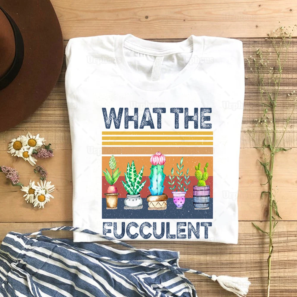 Vintage Stiliaus, Ką Fucculent Kaktusas Marškinėliai Succulents Augalai Grafinis Estetinės Medvilnės Tees