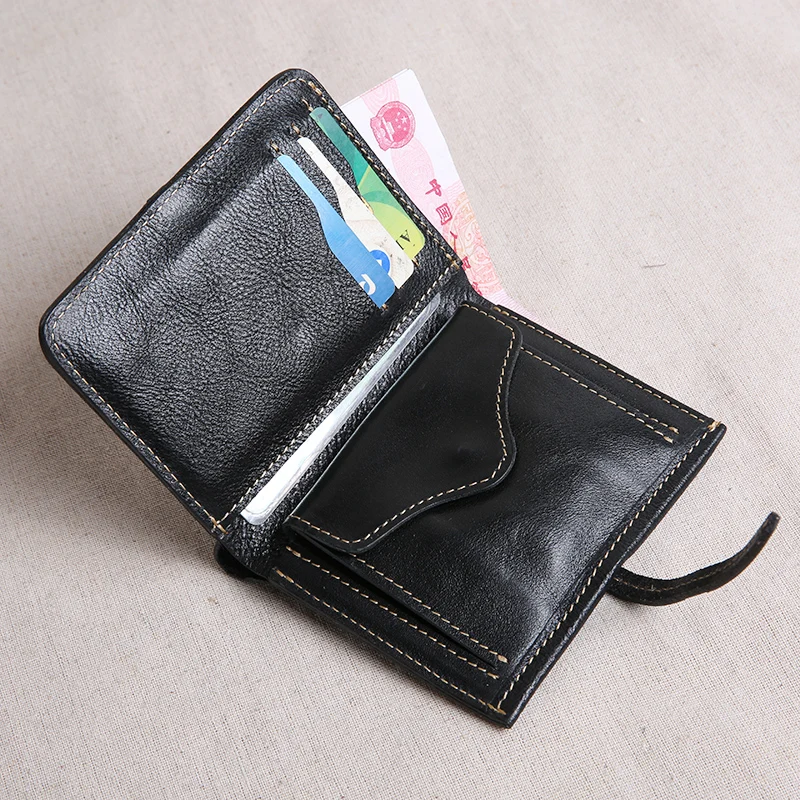 Rankų darbo minkštas odinis mini piniginės vyrų mažos piniginės trumpas Multi-card monetos rankinėje paprasta jauni studentai, vertikalus sagtis piniginės
