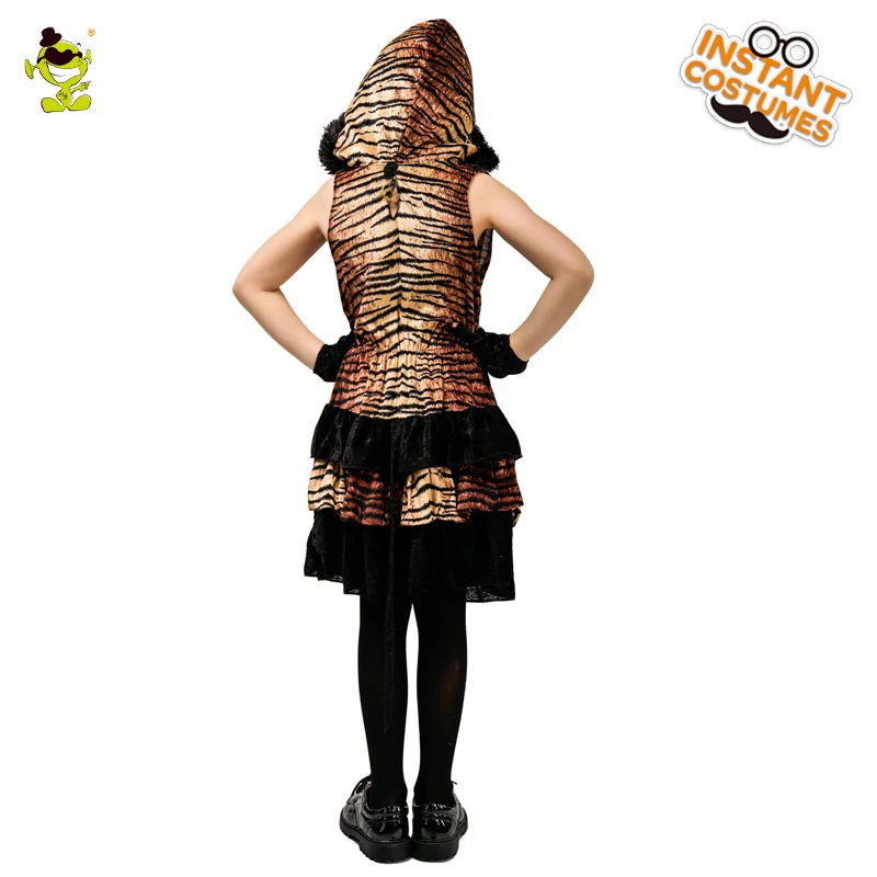 Vaiko Tigras Suknelė Mergina Vėsioje Vasaros Suknelė Leopard Vaikas Gyvūnų Cosplay Halloween Party Fancy Dress Kostiumai