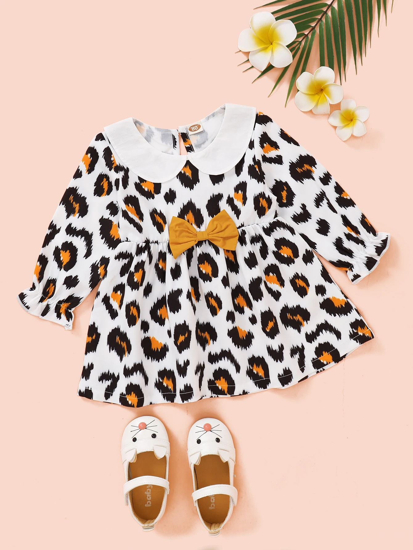Nemokamas Pristatymas daiktų, drabužius, Kūdikių Mergaitės ilgomis Rankovėmis Miela Oranžinė Leopard Print Suknelė Vaikiška Mergaitė Žiemos Apranga, Drabužiai