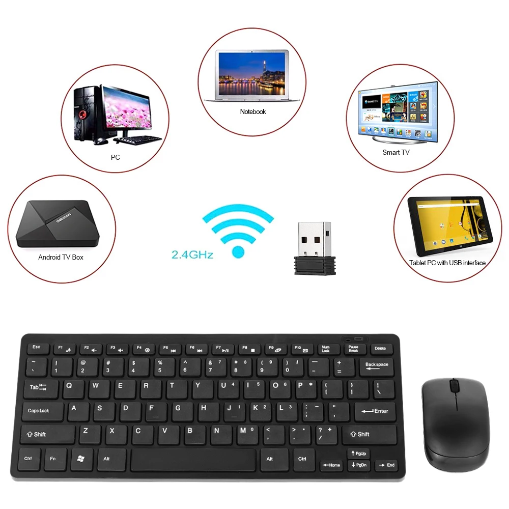 2.4 GHz Wireless Keyboard Mouse Combo Ultra Plonas w/ USB Imtuvas, Adapteris, Apsauginis Dangtelis, skirtas Staliniams Nešiojamas Android TV Box