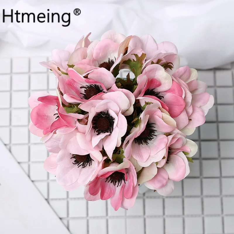 6PCS/DAUG Šilko gražus Dirbtinis Anemone gėlės Namo Apdailą Dekoratyviniais Nuotakos Vestuvių Puokštė Gėlių
