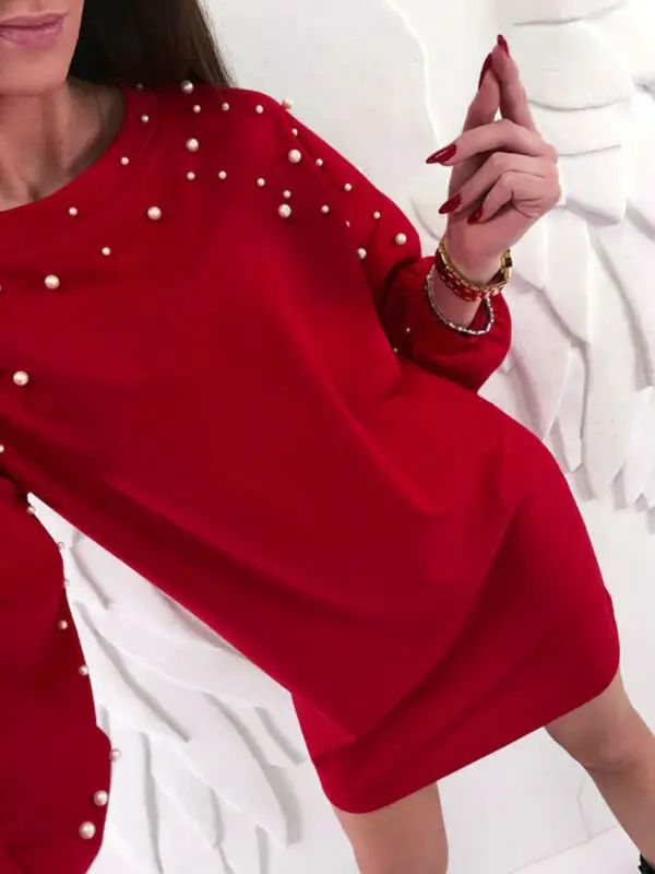 Moterų Karoliukai ilgomis Rankovėmis Mini Suknelės Moteriška Rudens-Žiemos Kokteilis Viršūnes Ponios Megztinis O-kaklo Suknelės Clubwear S-XL