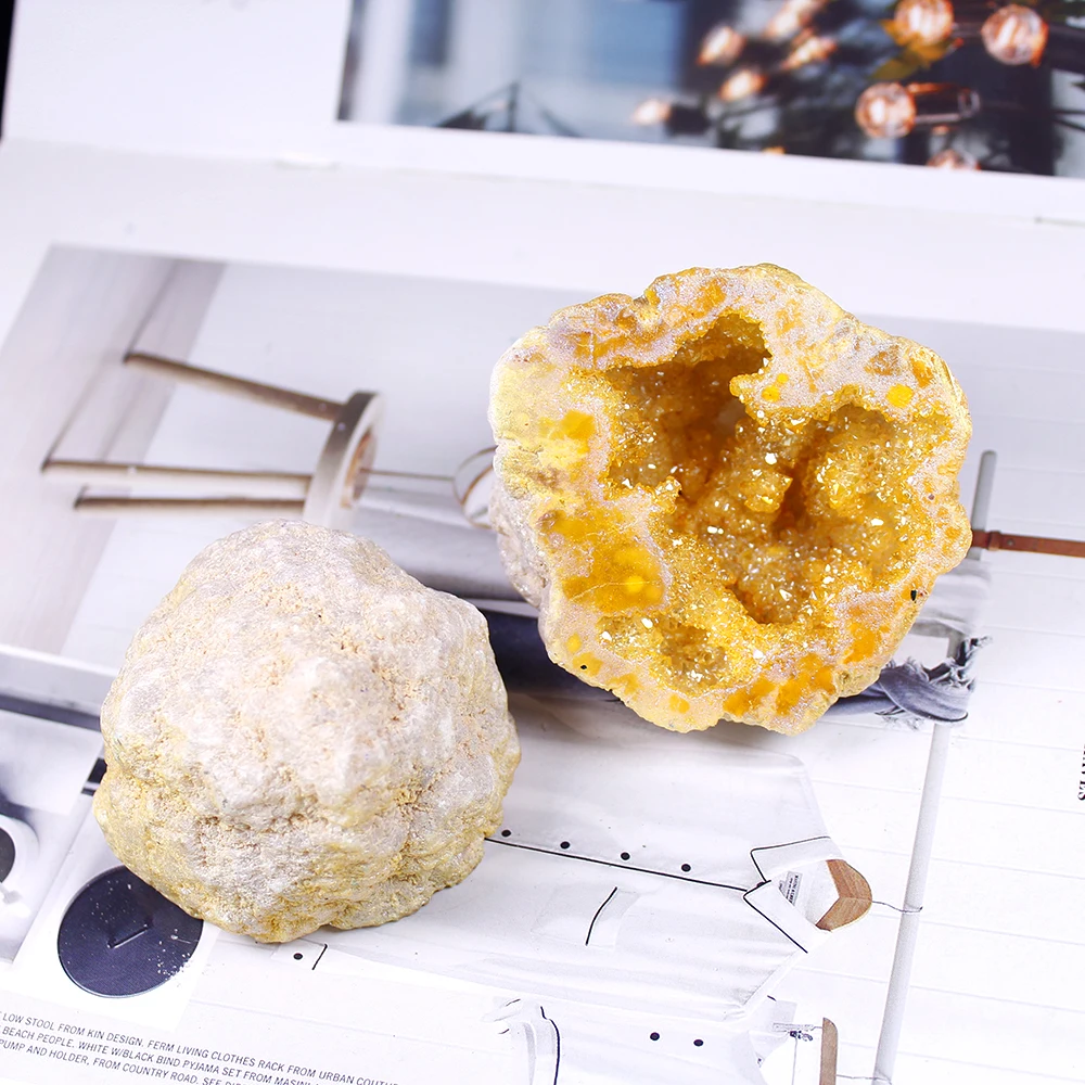 Gamtos Galvanizavimo geltona Agatas Kristalų Urvas Originalus Akmens Apdaila Mineralinis Pavyzdys Šiuolaikinių Namų Puošybai Sodas