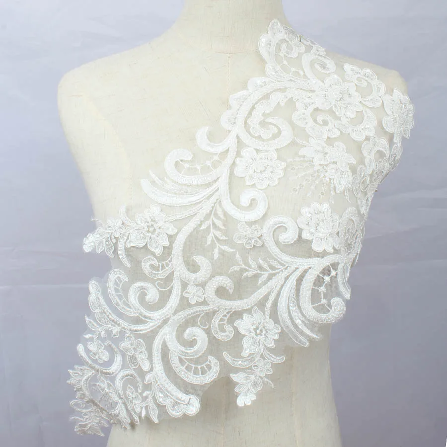 1 vnt Balto Super Didelių Prabangių Nėrinių Appliques Dramblio kaulo Išskirtinį Vestuvių Suknelė Išaugo Nuotakos 