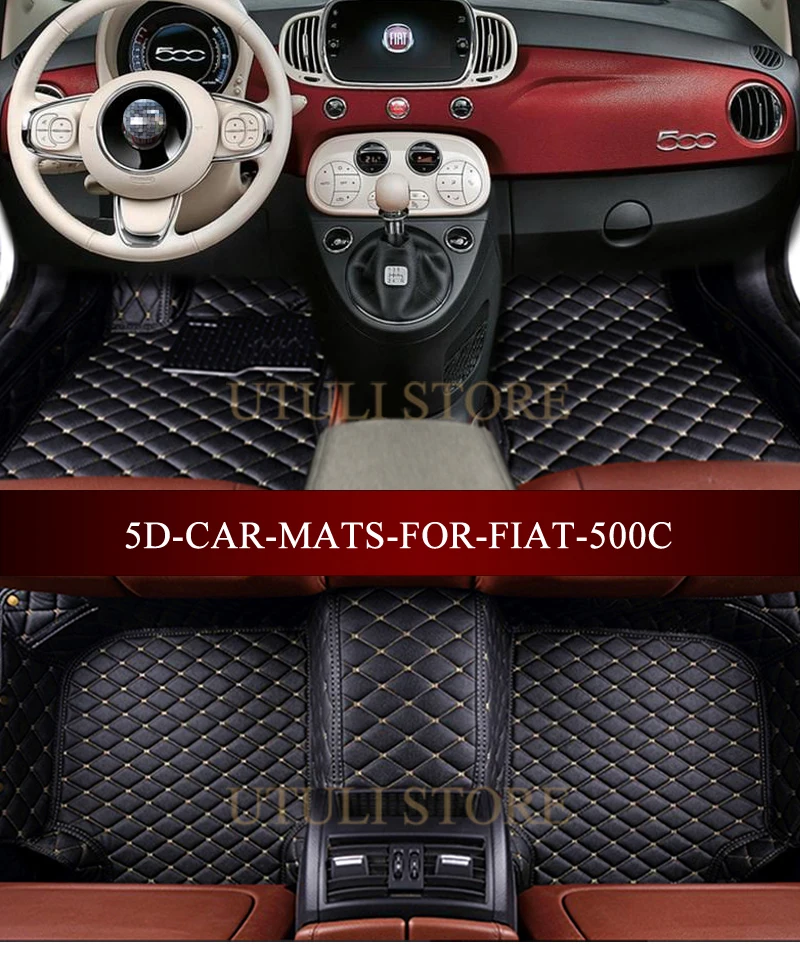 Odos Automobilio grindų kilimėliai FIAT 500 IR 500C 3D custom fit automobilių kilimų kojų kilimėliai įdėklai