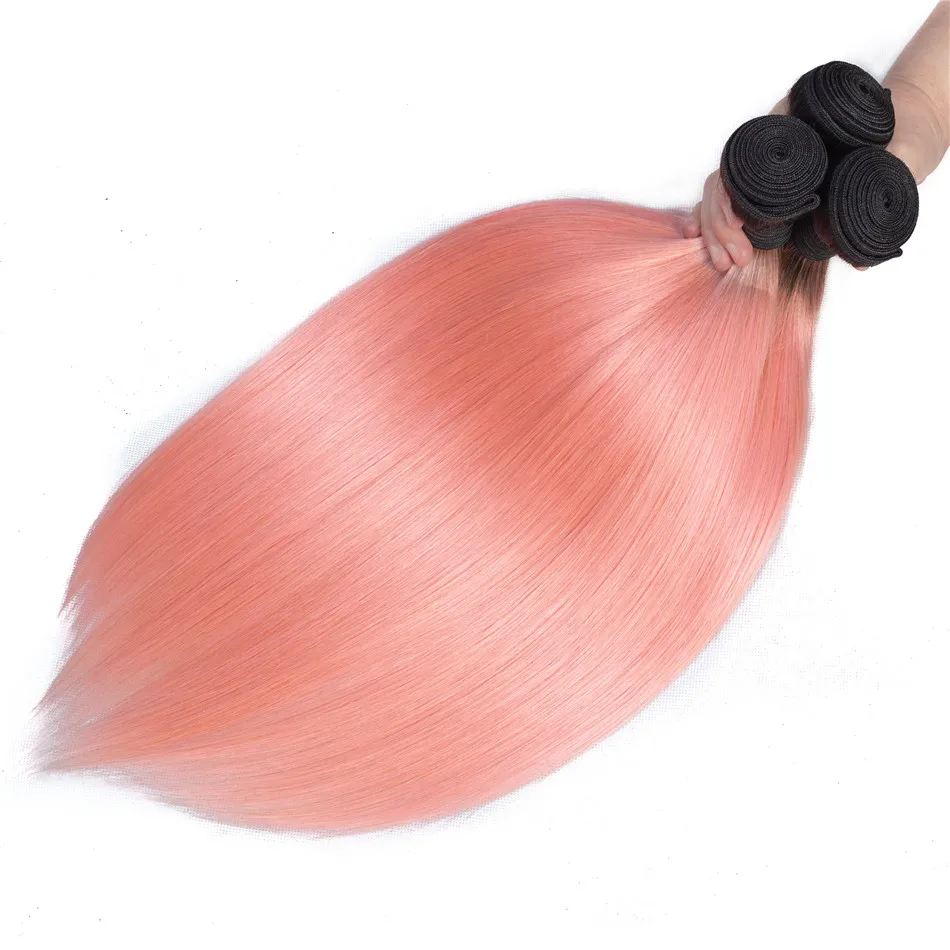Rožinės spalvos Susiejamos Su Priekinės Uždarymo 1B/ Rausva Sumaniai Spalvos Malaizijos Remy Human Hair Aukso Rožinė Plaukų Audžia 3 Ryšulius Su Priekinės