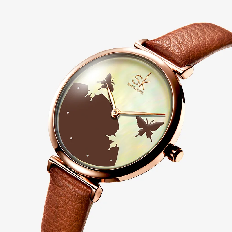 Shengke Prekės ženklo Moterų Žiūrėti Mados Prabangių Drugelis Odos Ponios Žiūrėti Moterų Laikrodis Laikrodis Relogio Feminino Reloj Mujer