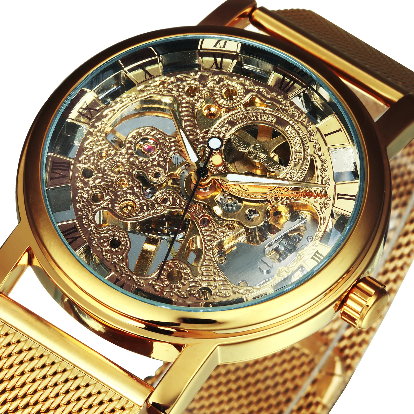 NUGALĖTOJAS Automatinis laikrodis Vyrams Ultra Plonas Aukso Akių Dirželis Top Brand Prabangus Klasikinis Drožyba Skeletas Mechaninė Unisex Laikrodis