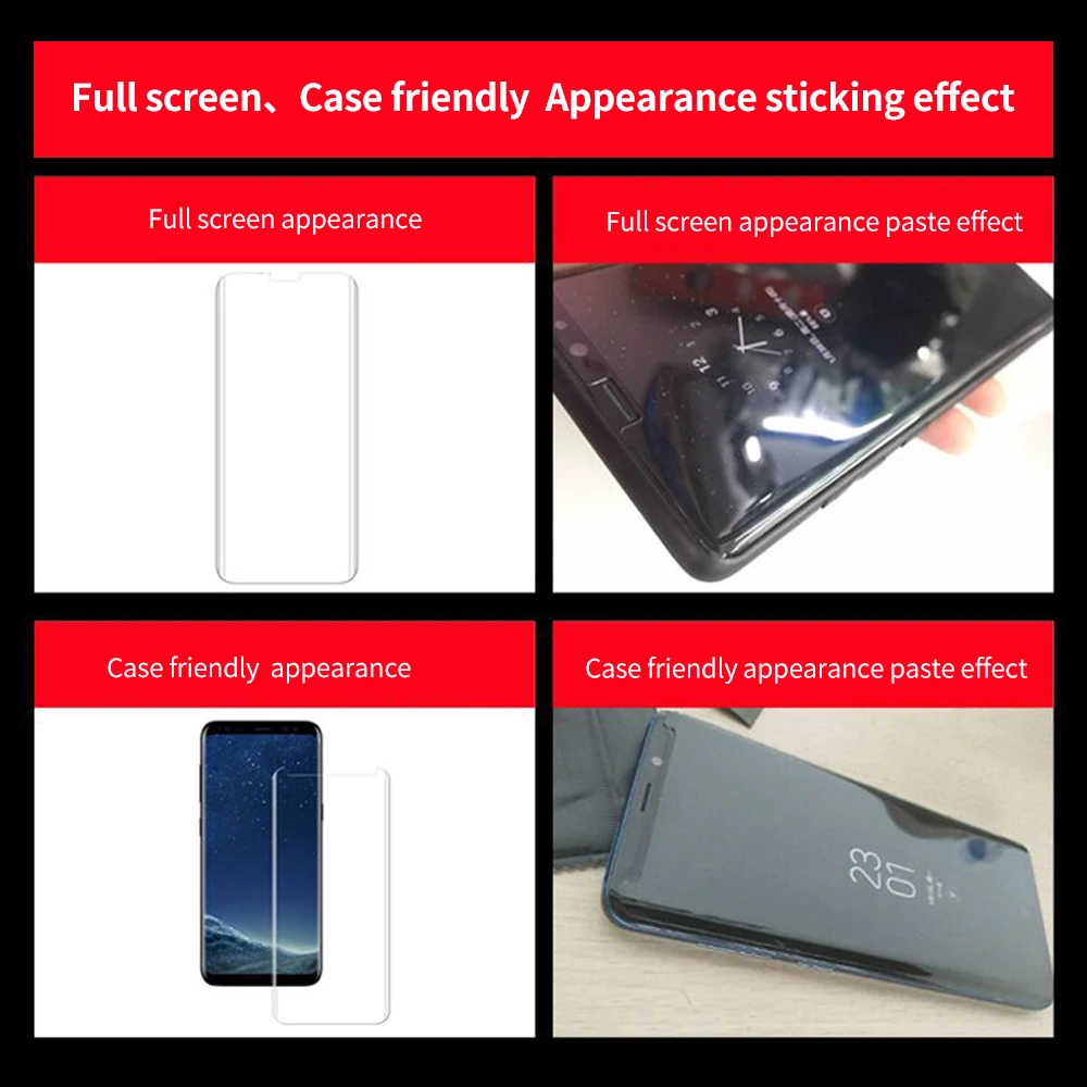 UV Pilną Klijai Screen Protector For Samsung S8 S9 Plus Grūdintas Stiklas Visiškai Padengti Šviesos Skysčio Galaxy S10 Plius Note8 Note9 S10e
