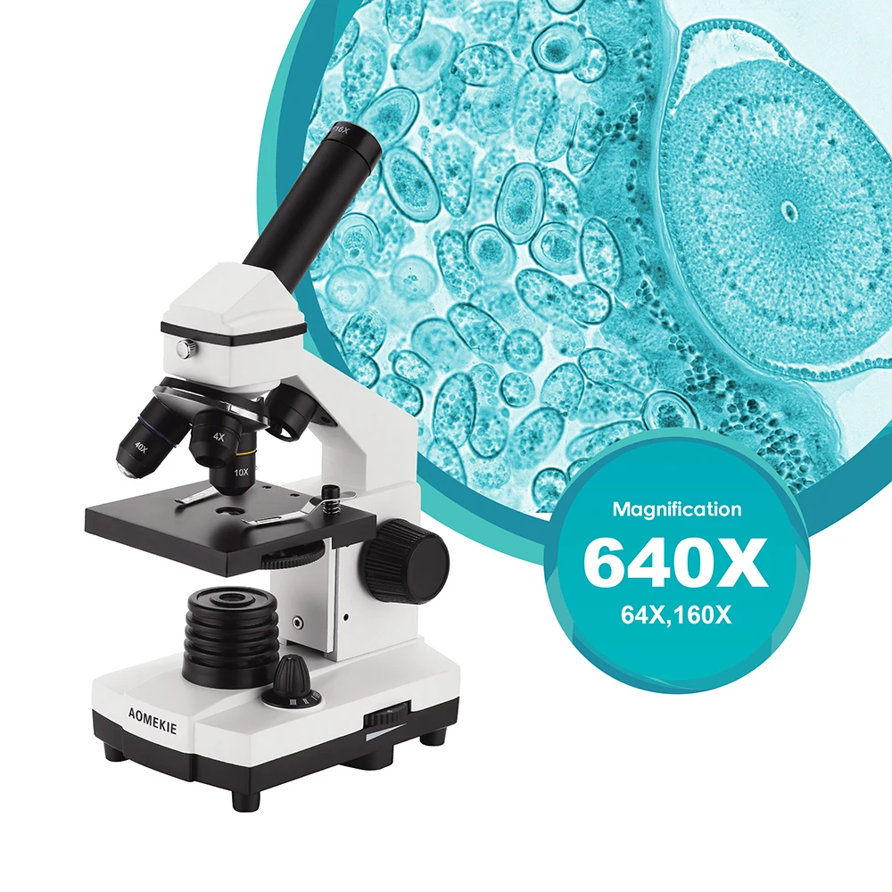 AOMEKIE Profesinės Monokuliariniai Biologinis Mikroskopas 64-640X Aukštyn/Žemyn LED Ląstelių Skaidres Žiūrėti Studentams, Vaikams Švietimo Dovana