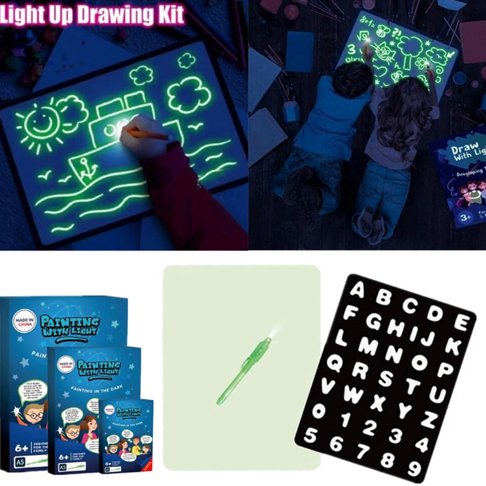 A3 A4 A5 LED Šviesos Grafiti Piešimo Lenta Doodle Piešimo Tablet Magic Draw Su Šviesos-Įdomus Liuminescencinės Pen Švietimo Žaislas