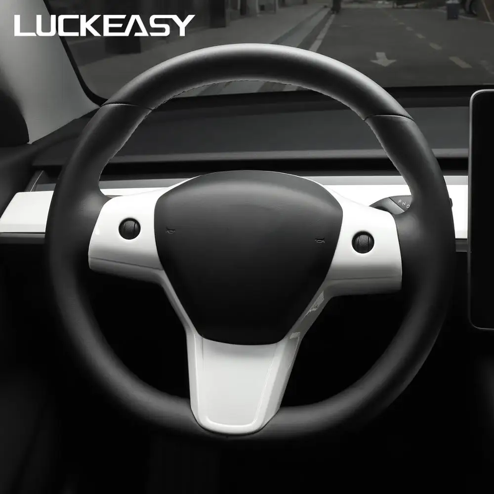 LUCKEASY Automobilio vairo dekoratyvinis pleistras Tesla Model 3 ABS vairo priedai dekoratyvinis rėmelis pleistras raudona/balta