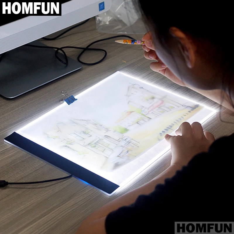 HOMFUN Plono 3.5 mm A4 LED Šviesos Planšetinio kompiuterio Mygtukai Taikomos ES/JK/AU/US/USB Kištukas, Diamond Siuvinėjimo Diamond Tapybos Kryželiu