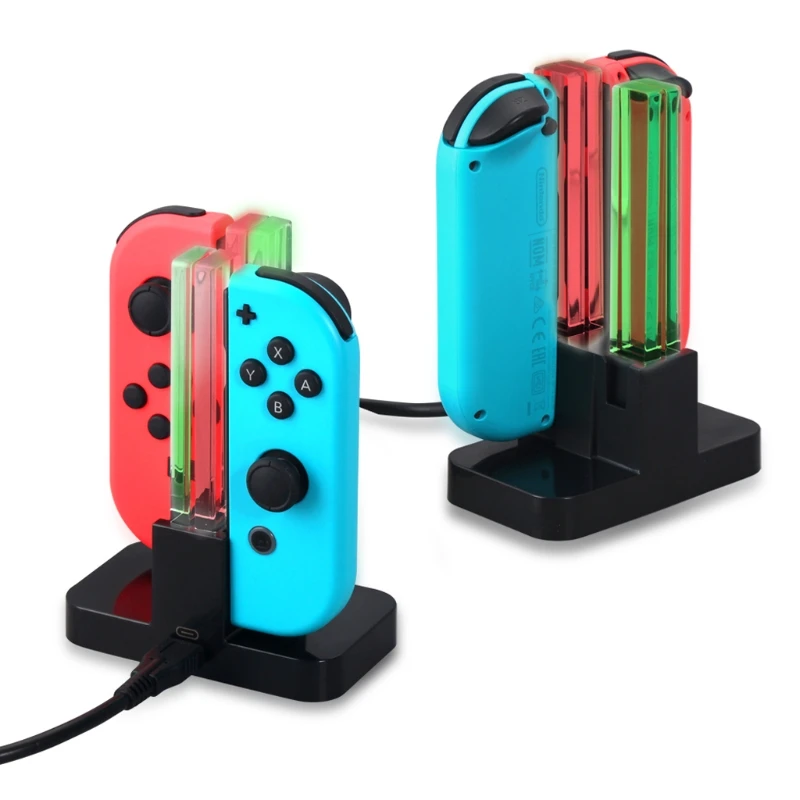 4 - In-1 LED USB Įkrovimo Stotis Dock Stovas Skirtas Nintendo Jungiklis Džiaugsmas-Con Valdytojas