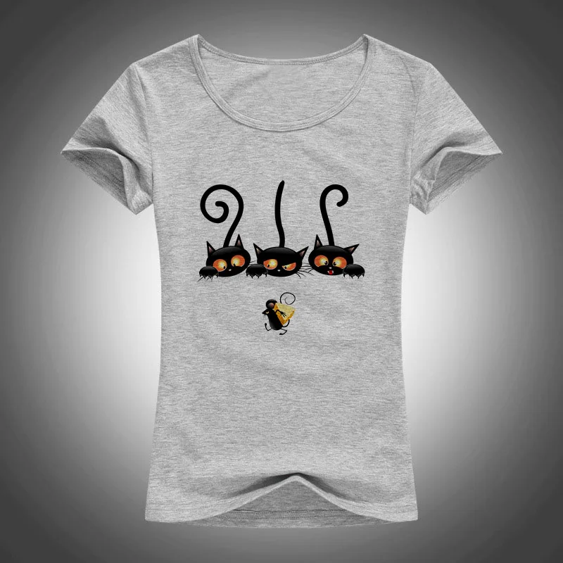 Naujovė Atspausdinta marškinėliai Moterims Animacinių filmų Katės ir pelės 2017 Juokinga Moteriška Trumpas Rankovės O-Kaklo katės T-shirt Viršūnes Hipster Drabužių F96