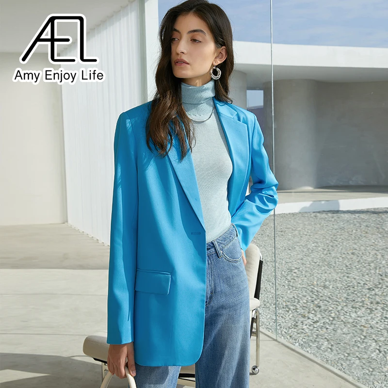 AEL Švarkas Švarkas Moterims Pavasario Atsitiktinis ilgomis Rankovėmis Prarasti Outwear Office Lady Blue Mados Streetwear
