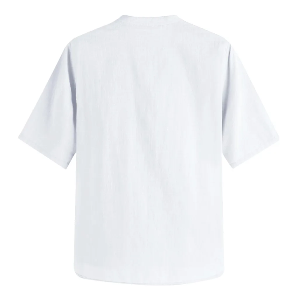 Vasaros vyrų stand-up apykaklės, marškinėliai, vyriški prarasti medvilnės vientisos spalvos patalynė trumpas rankovėmis, mygtuką kišenė T-shirt marškinėliai футболка 40*