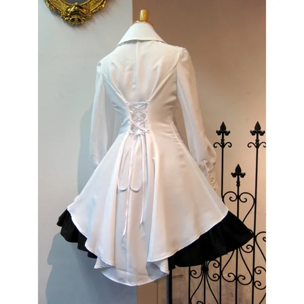 Saldus Lolita Dress Moterų Mados Lankas Apykakle ilgomis Rankovėmis Vintage Suknelė su Ruffles Ne Karoliai Atsitiktinis Marškinėliai Kratinys linija