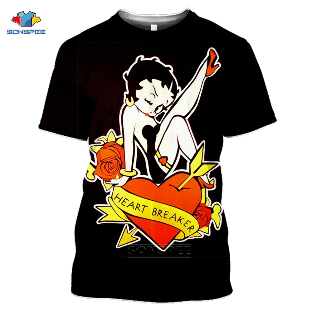 Anime Laisvės Statula Betty Boop T-shirt Animacinių filmų Laišką Viršūnes Moterų Marškinėliai Moteriška Rožinė Juokinga Tees Vyrų Viršūnes Tshirts Homme H51