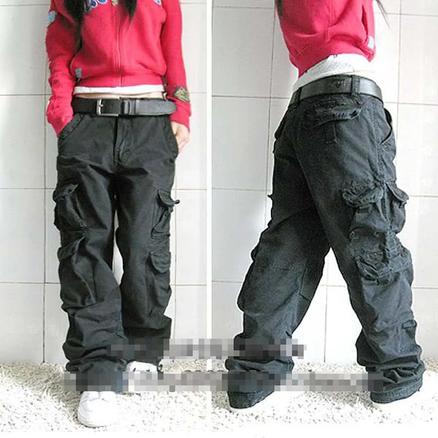 Vyrai ir Moterys Porų Kelnės Rudens Žiemos Moterys Krovinių Pants Mens Poilsiu Markių Hip-Hop Haremas Black Jeans Daug Kišenių