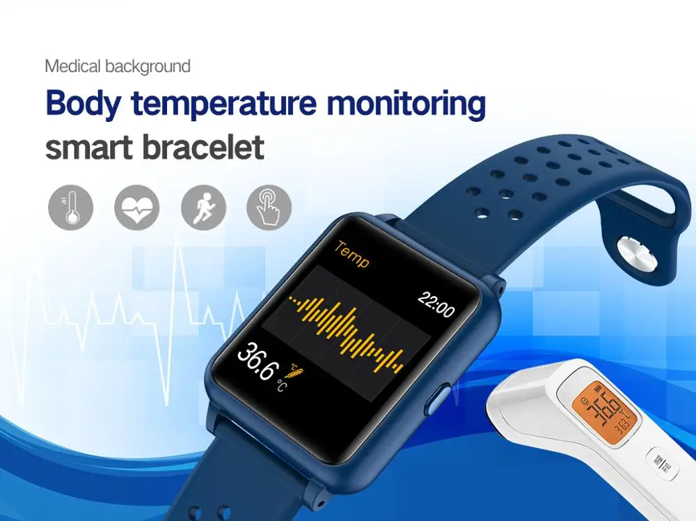Už Xiaomi Redmi 9 Pastaba Pro Pastaba 9S Pastaba 8T Pastaba 7S Smart Watch Vyrų Kūno Temperatūros Matavimas, Širdies ritmo Fitness Tracker