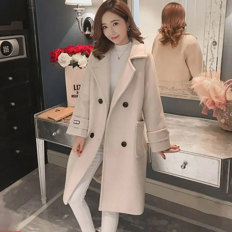 2020 M. Aukštos Kokybės Žieminės Vilnos Paltai Moterims Korėjos Naujas Dvigubo Breasted Ilga Striukė Šilta Tirštėti Vilnonių Kašmyro Paltą Moteris Elegantiškas