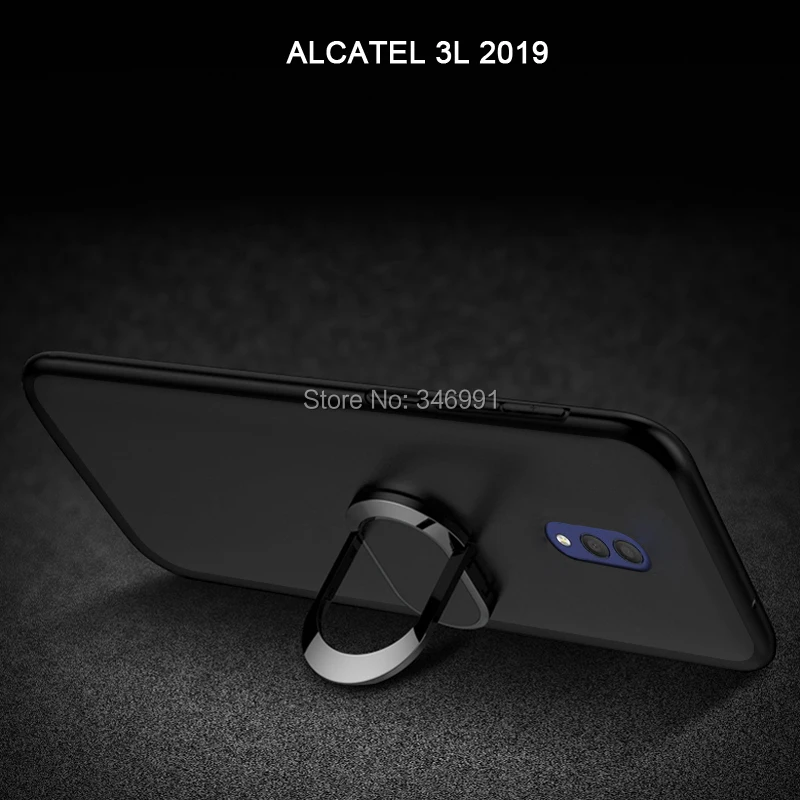 Dangtelis Alcatel 3L 2019 5039D Atveju prabanga 5.94 colių Minkšto Juodo plastiko, Metalo Piršto Žiedą Coque už Alcatel 3L 2019 Telefonas Atvejų