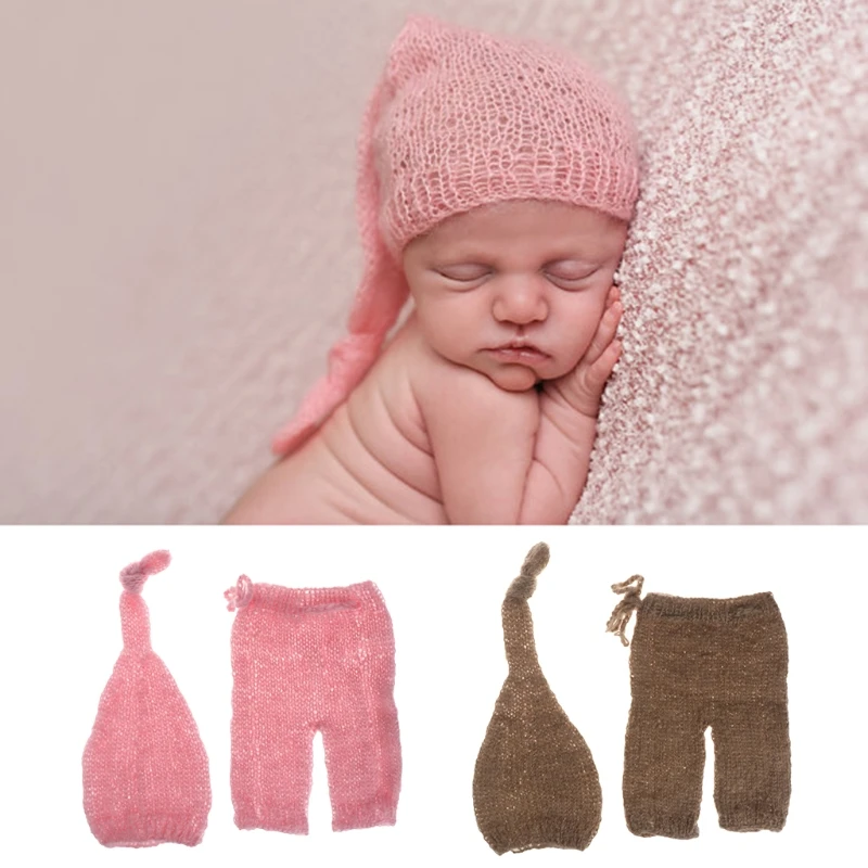 Moheros Naujagimių Fotografijos Rekvizitas, Kostiumai Hat+Kelnės Nustatyti Kūdikio Nuotrauka Priedai