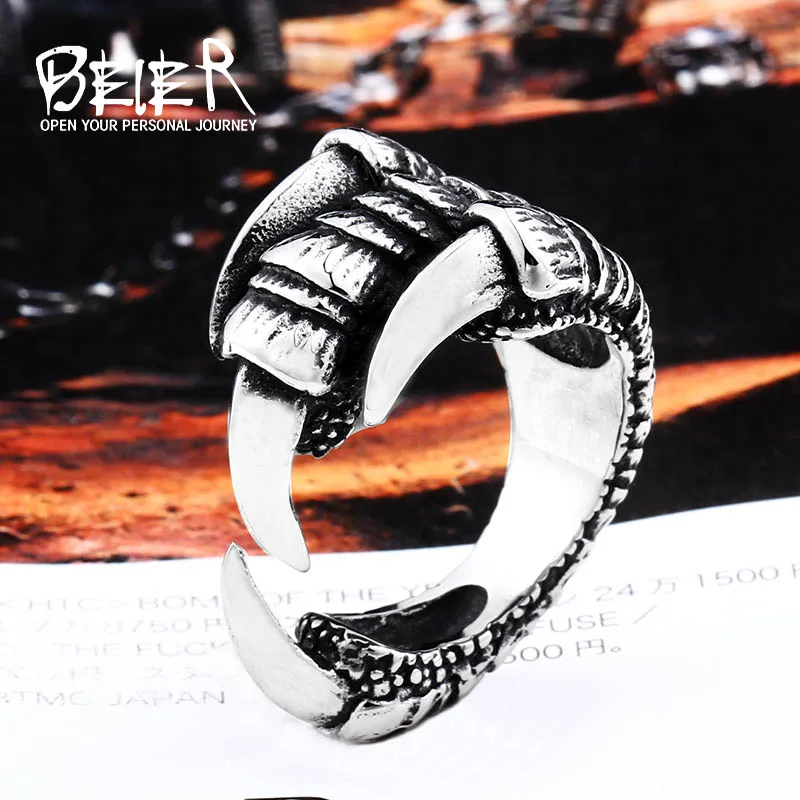 Beier naują parduotuvę 316L Nerūdijančio Plieno, mitologija dragon claw žiedas plieno vyrų Vintage mados reguliuojamas Žiedai LLBR8-556R