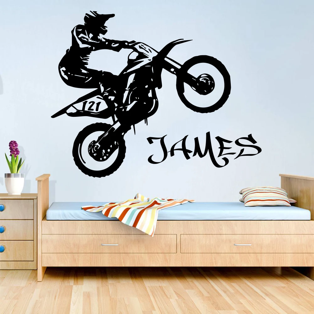 Pasirinktinis Pavadinimas Motociklą Sienos Lipdukas Berniukas Kambarys, Vaikų Kambarys Asmeninį Pavadinimas Motoroleris Autocycle Purvo Sienos Lipdukas Miegamasis Vinilo Dekoras