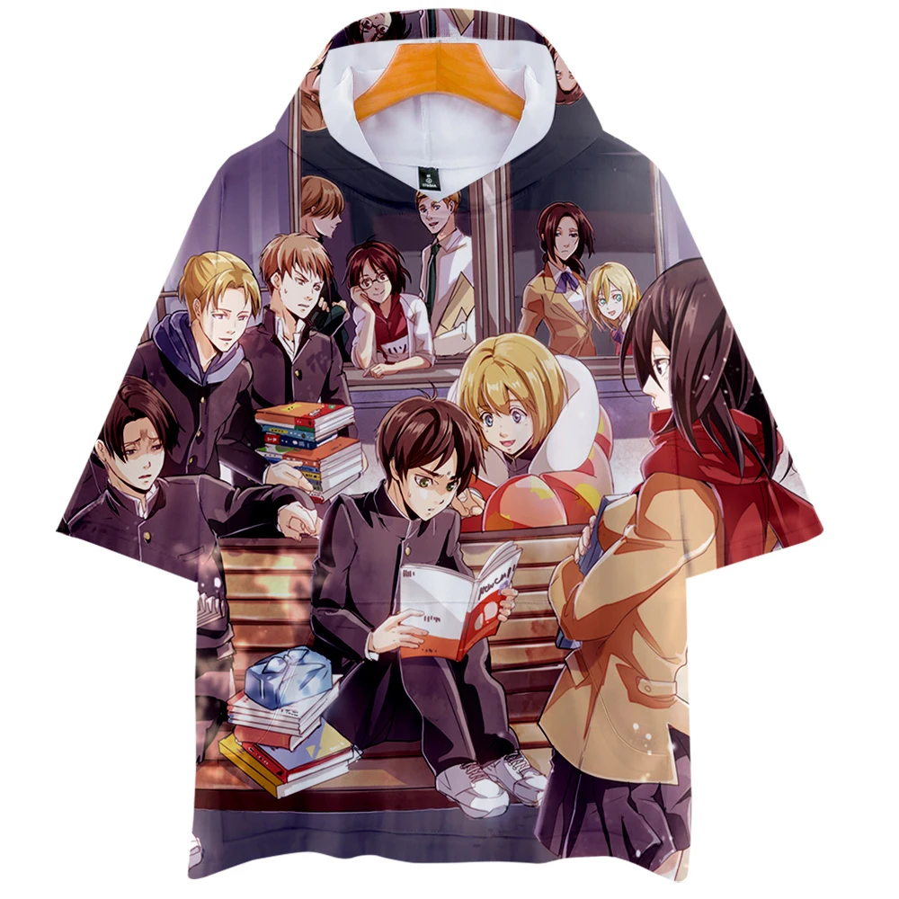Išpuolis Titan Marškinėlius Anime Vyrų Gobtuvu marškinėliai Vasaros trumpomis Rankovėmis Moterims Harajuku Streetwear Unisex Drabužių, Negabaritinių