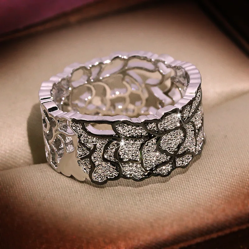 Naujos Mados, Papuošalai, Vestuviniai Žiedai Moterims Unikalus Dizainas Tuščiaviduriai Nėrinių Modelio Derliaus Royal Court Stiliaus Vestuvinis Žiedas