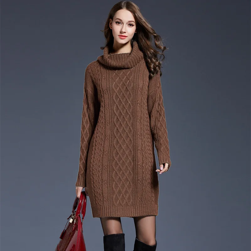 Moterų megztinis 2020 m. rudens ir žiemos Europos ir Amerikos plius dydis moterų megztinis suknelė, ilgas, aukštas kaklas šiltas mados džemperis