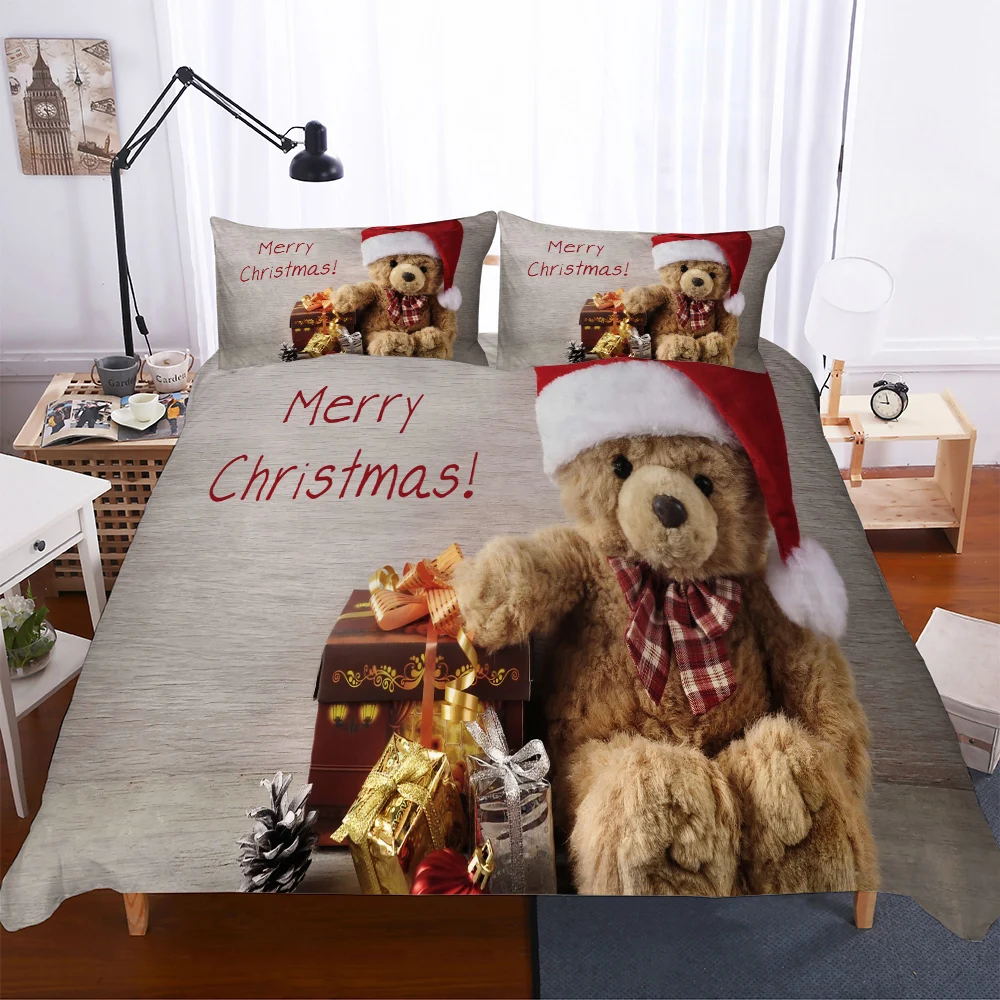 Meškiukas kalėdų patalynės komplektas, 3d vaikai antklode padengti nustatyti patalynė twin karalienė king size lova padengti kalėdinė dekoracija namuose