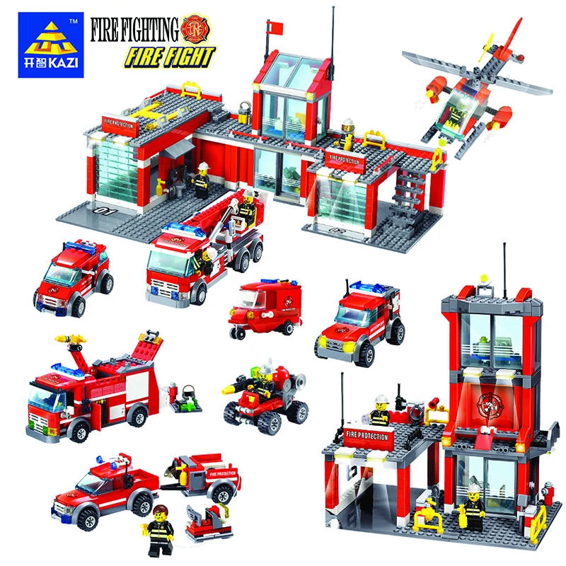 Originalus KAZI 8051 miestas didelė gaisrinė mašina kūrimo bloką, kartu nustatyti gaisro gesinimo vaikams, žaislai