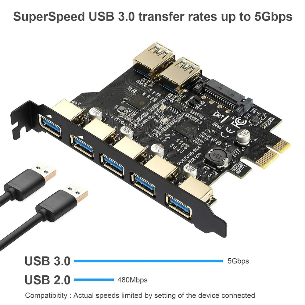 BTBcoin SuperSpeed USB 3.0 7 Port PCI-E Express 