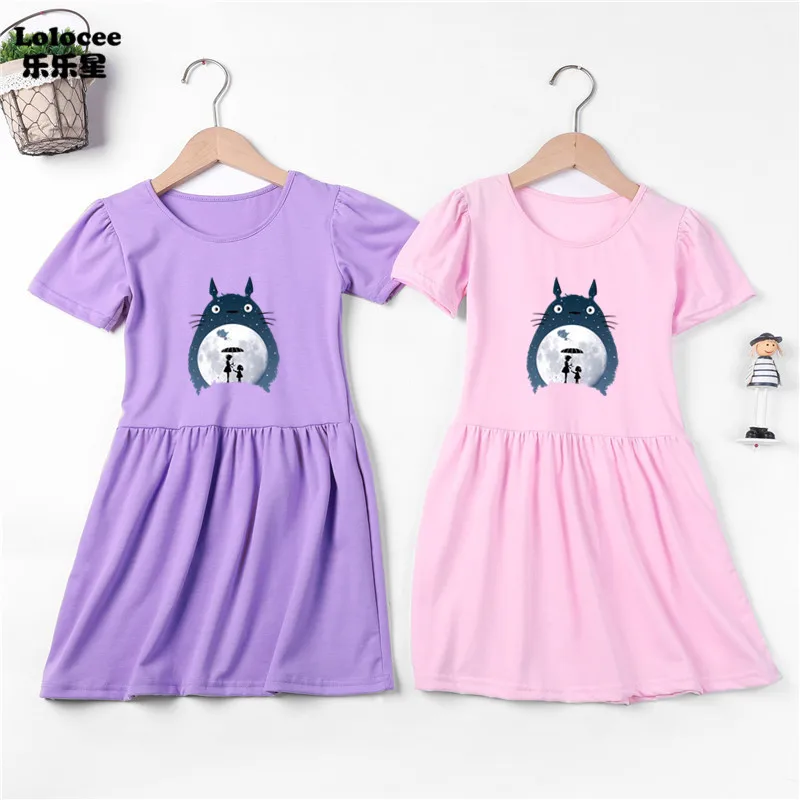 Naujas Kawaii Animacinių filmų Totoro Vaikai 3D Spausdinimo Suknelė Mergaitėms Medvilnės O Kaklo trumpomis Rankovėmis Juokinga Prekės Anime T-Shirt, Suknelė, su Kišenėje