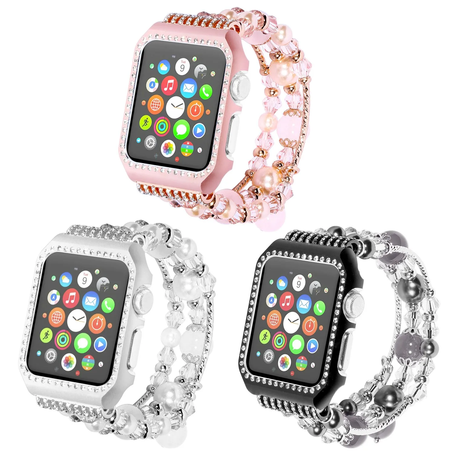 Rožinis Baltas Agatas Apyrankę, Dirželį, Apple Watch Band Serijos 1 2 3 4 5 6 SE Diamond Atveju 